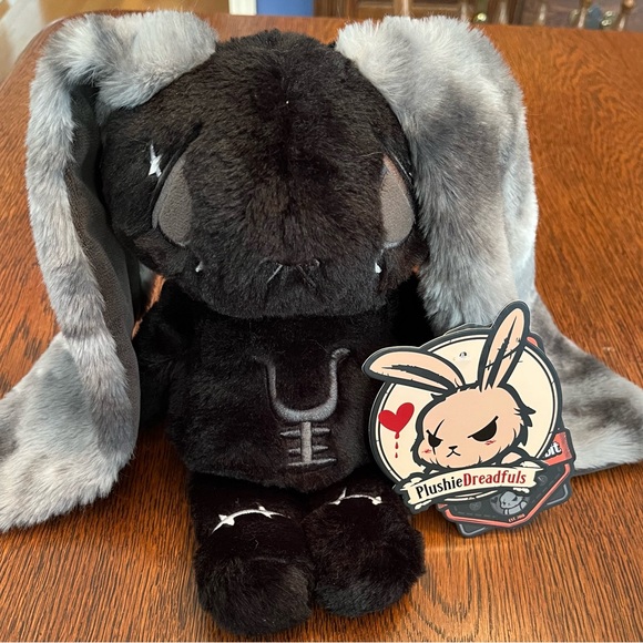 NWT | Plushie Dreadfuls Anxiety Rabbit | Black Grey Plush Bunny 🖤🩶🧡 - Picture 2 of 9